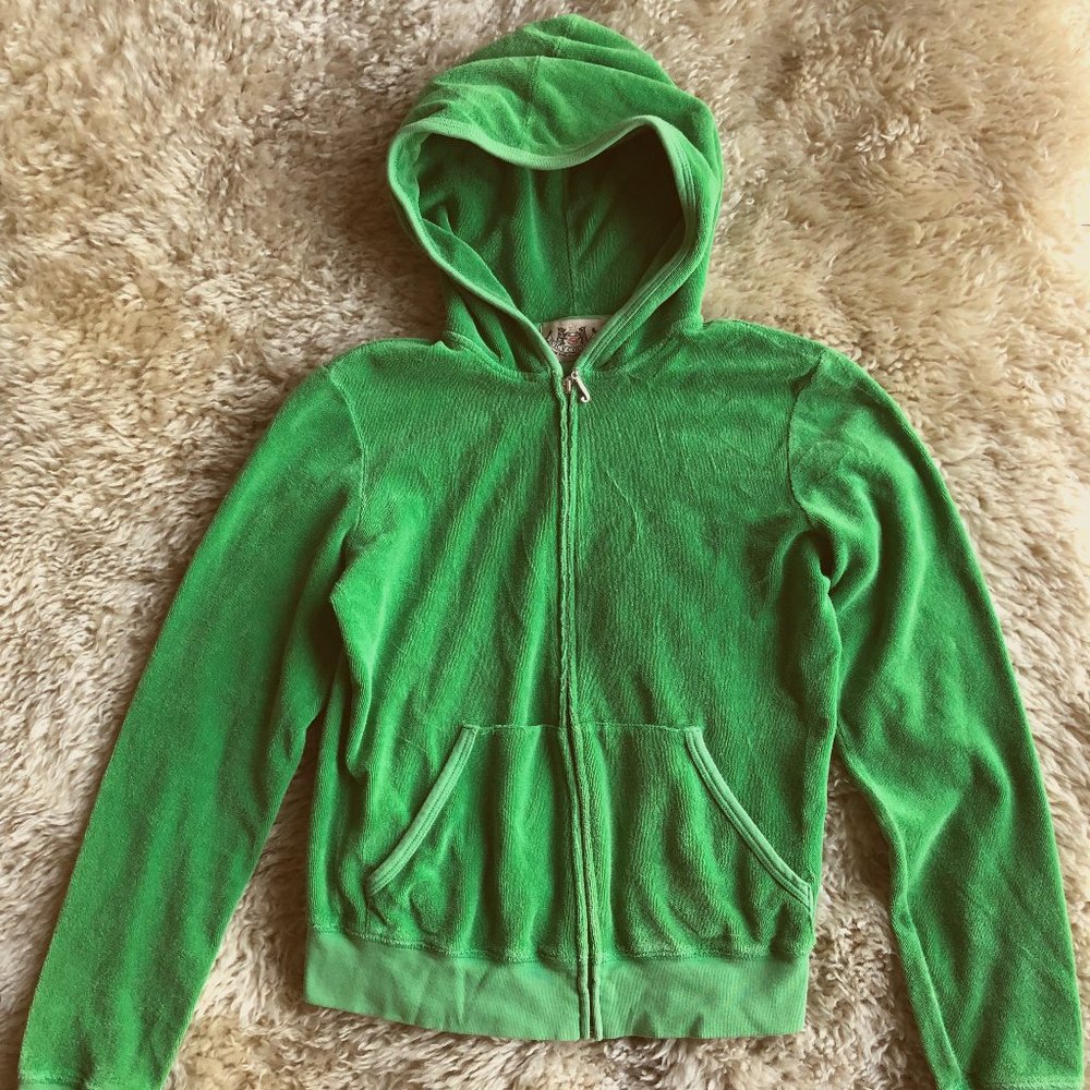 No Logo JUICY COUTURE Bright Grass-Green Terrycloth Hoodie Sweatshirt M